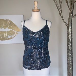 WHBM Teal Sequin Tank, Size Small